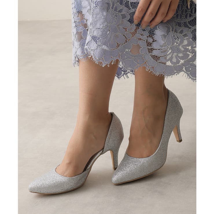 シルバーグリッター | 【25年春夏新作】8.0cm ピンヒール グリッター サイドオープン パンプス | DEMETER