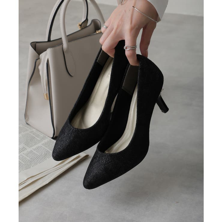 【25年春夏再販】グリッター×レース素材☆パールヒール オケージョンパンプス | DEMETER | 詳細画像4 