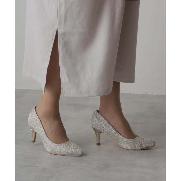 シルバー | 【25年春夏再販】グリッター×レース素材☆パールヒール オケージョンパンプス | DEMETER