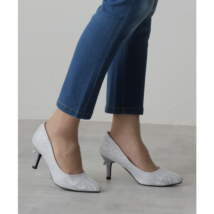 ゴールド | 【25年春夏再販】グリッター×レース素材☆パールヒール オケージョンパンプス | DEMETER