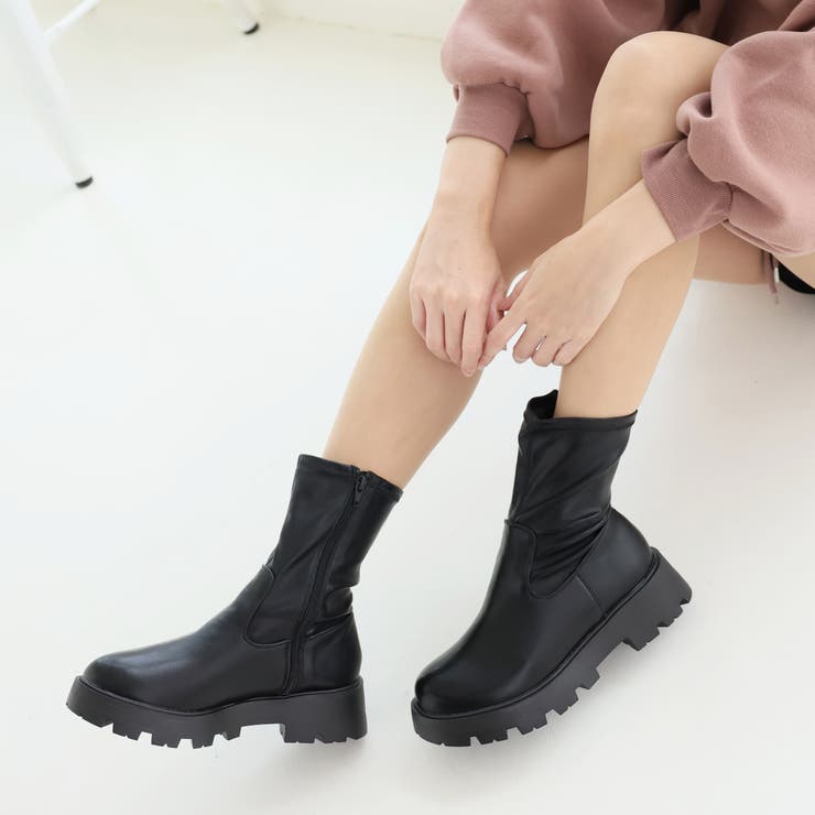 厚底ソール☆インヒール ストレッチ ミドルブーツ | DEMETER | 詳細画像4 