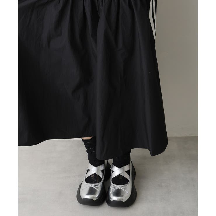 【25年春夏新作】厚底 スニーカーライク クロスゴム リボン パンプス | DEMETER | 詳細画像15 