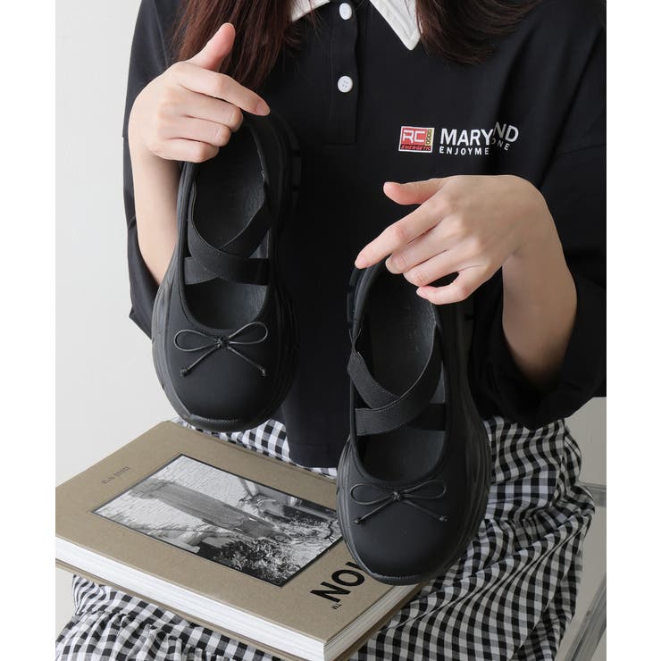 【25年春夏新作】厚底 スニーカーライク クロスゴム リボン パンプス | DEMETER | 詳細画像4 