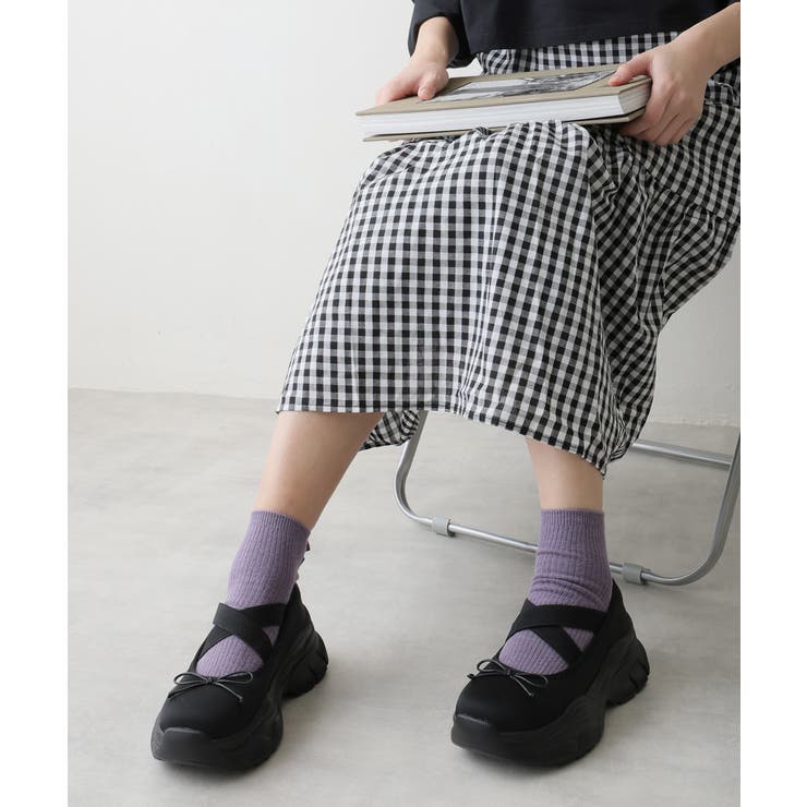 【25年春夏新作】厚底 スニーカーライク クロスゴム リボン パンプス | DEMETER | 詳細画像6 