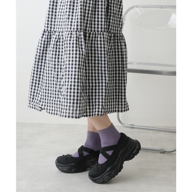 【25年春夏新作】厚底 スニーカーライク クロスゴム リボン パンプス | DEMETER | 詳細画像8 