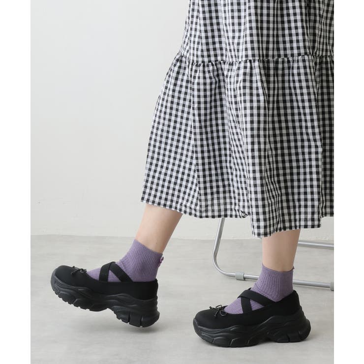 【25年春夏新作】厚底 スニーカーライク クロスゴム リボン パンプス | DEMETER | 詳細画像9 