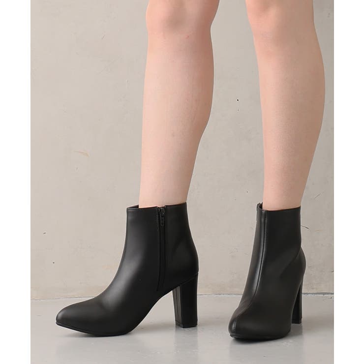 ブラックスムース | 【25年秋冬再販】8.0cm 太ヒール ポインテッドトゥ ショートブーツ | DEMETER