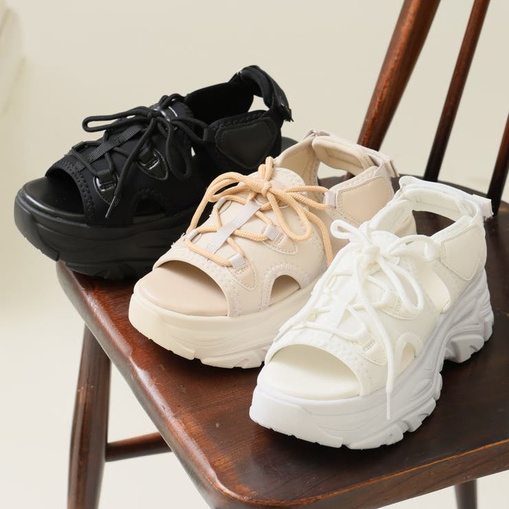 Lace Ladies サンダル 厚底 レースアップ ボリューム スニーカー
