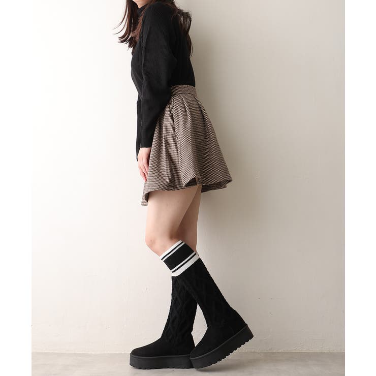 25年秋冬新作】厚底 リブニットソックス ムートンブーツ[品番