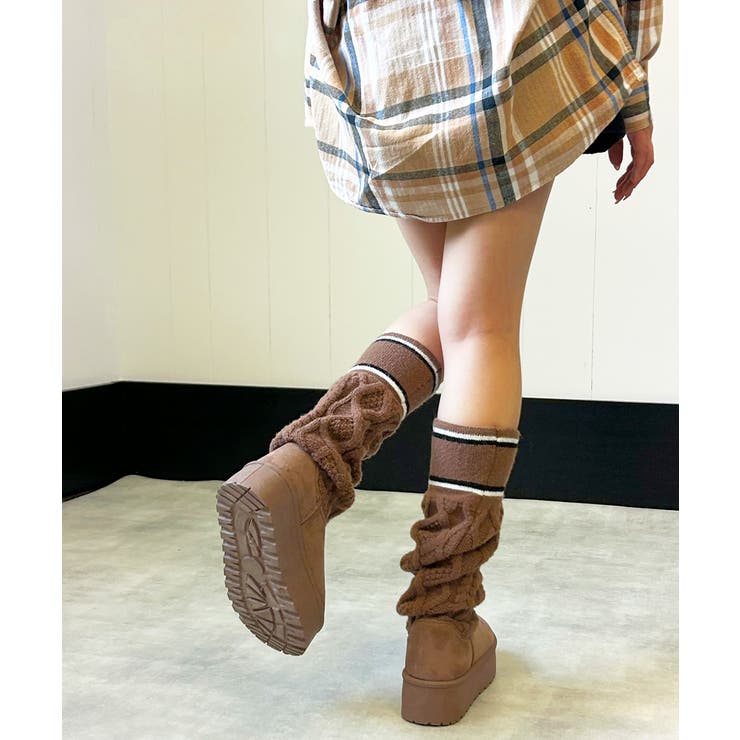 25年秋冬新作】厚底 リブニットソックス ムートンブーツ[品番