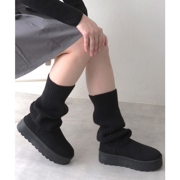 ブラック | 【25年秋冬新作】厚底 ニットソックス ムートンブーツ | DEMETER