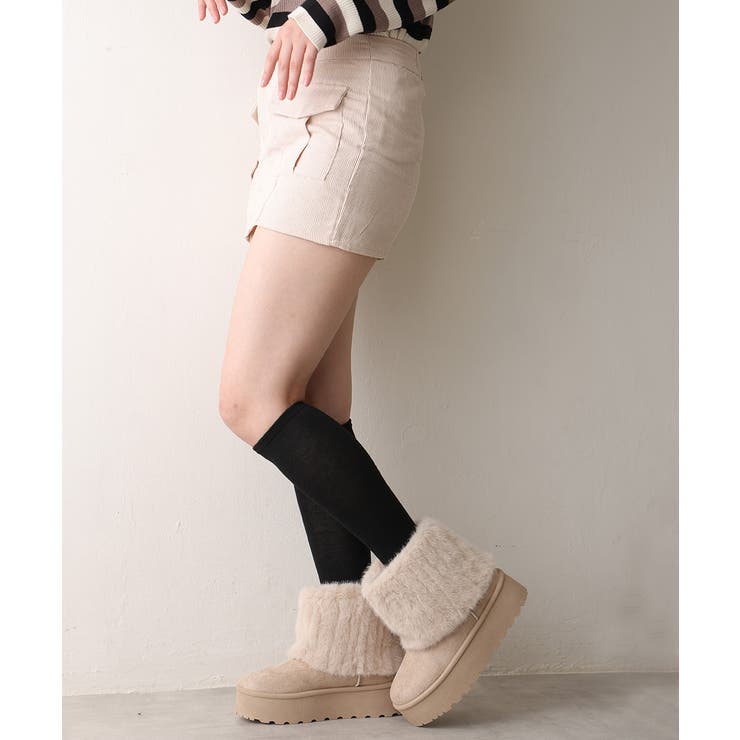 【25年秋冬新作】厚底 ファーカバー ショート丈 ムートンブーツ | DEMETER | 詳細画像13 