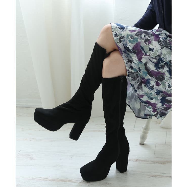 【25年秋冬再販】厚底 プラットフォーム 太ヒール ストレッチ ロングブーツ | DEMETER | 詳細画像88 