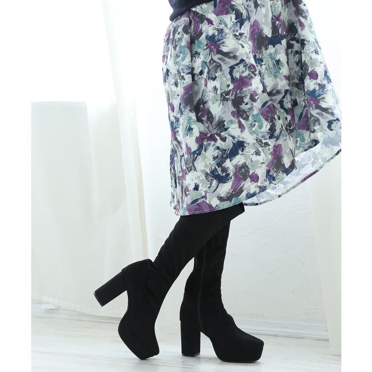 【25年秋冬再販】厚底 プラットフォーム 太ヒール ストレッチ ロングブーツ | DEMETER | 詳細画像90 