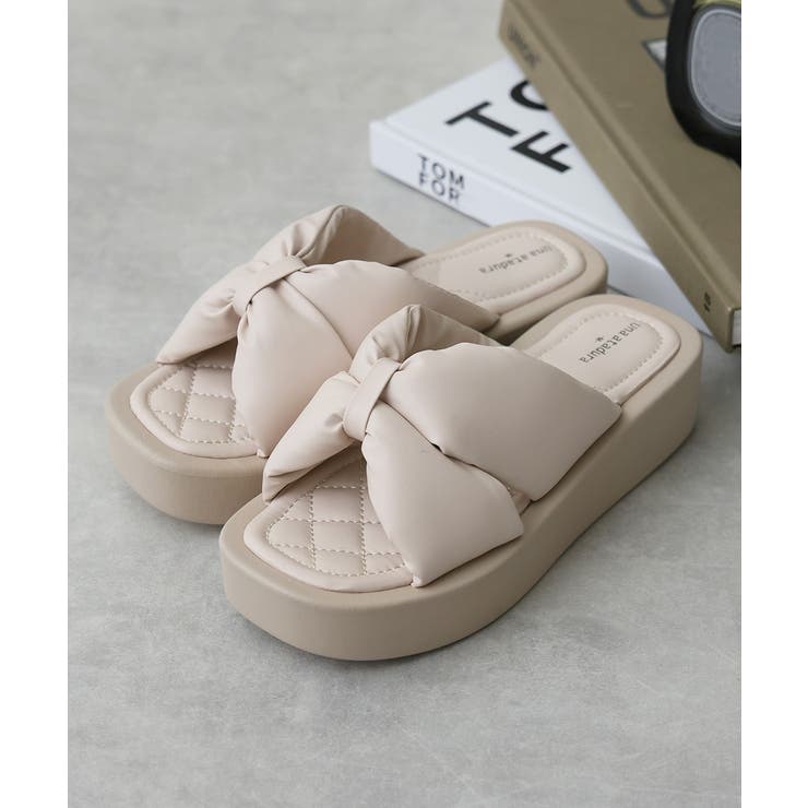 【25年春夏新作】厚底 スクエアトゥ リボンデザイン パテッドサンダル | DEMETER | 詳細画像11 