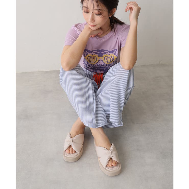 【25年春夏新作】厚底 スクエアトゥ リボンデザイン パテッドサンダル | DEMETER | 詳細画像14 