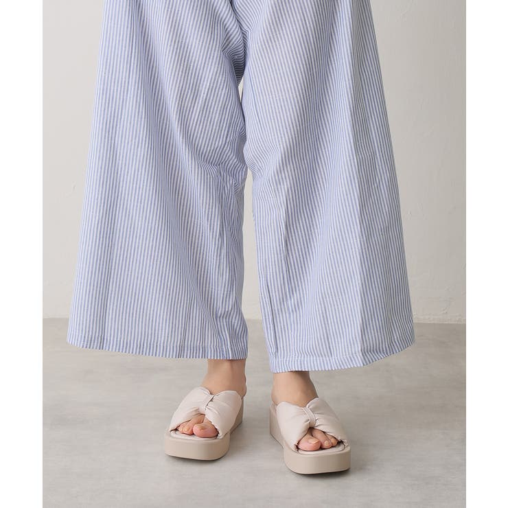 【25年春夏新作】厚底 スクエアトゥ リボンデザイン パテッドサンダル | DEMETER | 詳細画像15 