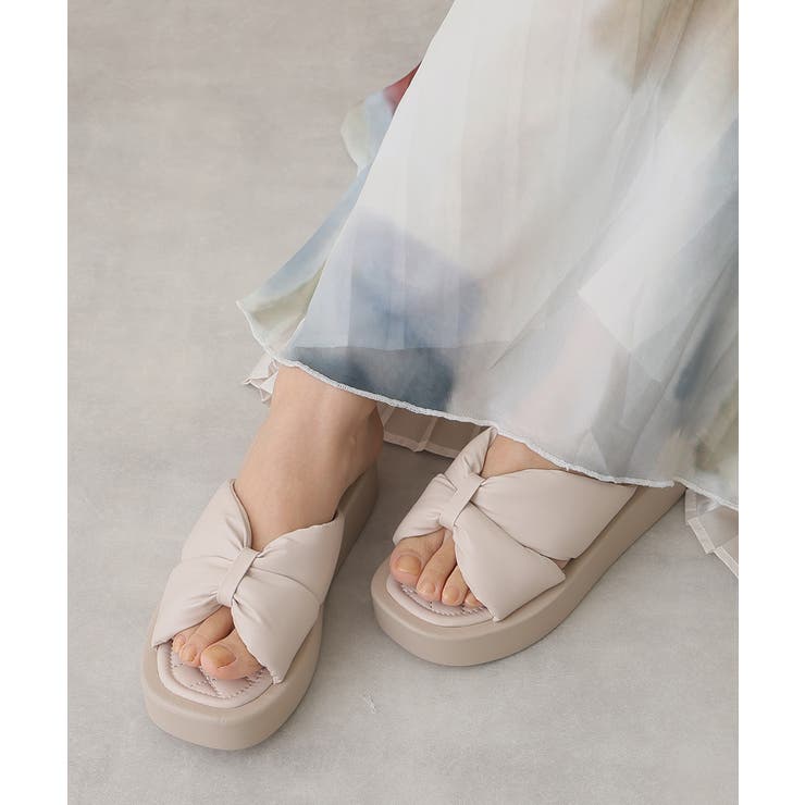 【25年春夏新作】厚底 スクエアトゥ リボンデザイン パテッドサンダル | DEMETER | 詳細画像20 