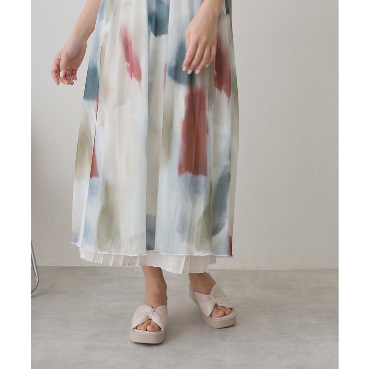 【25年春夏新作】厚底 スクエアトゥ リボンデザイン パテッドサンダル | DEMETER | 詳細画像21 