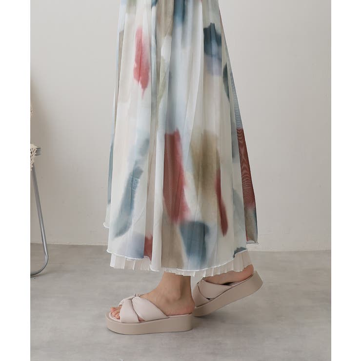 【25年春夏新作】厚底 スクエアトゥ リボンデザイン パテッドサンダル | DEMETER | 詳細画像23 