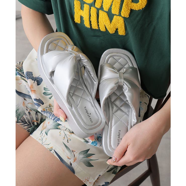 【25年春夏新作】厚底 スクエアトゥ リボンデザイン パテッドサンダル | DEMETER | 詳細画像27 