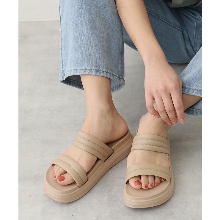 ベージュ | 【25年春夏新作】軽量 厚底ソール ダブルベルトサンダル | DEMETER