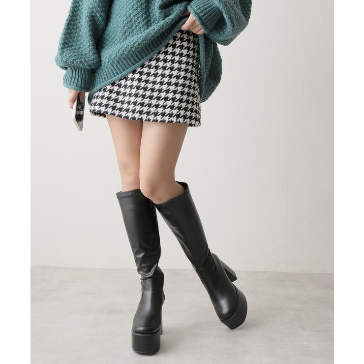 【25年秋冬再販】厚底 太ヒール スクエアトゥ ストレッチ ロングブーツ | DEMETER | 詳細画像39 