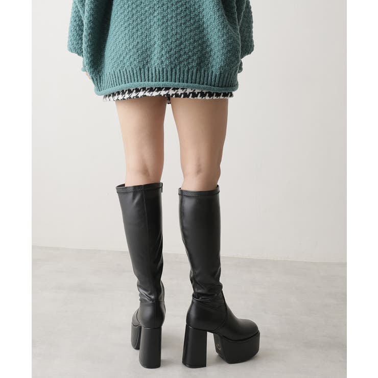 【25年秋冬再販】厚底 太ヒール スクエアトゥ ストレッチ ロングブーツ | DEMETER | 詳細画像41 