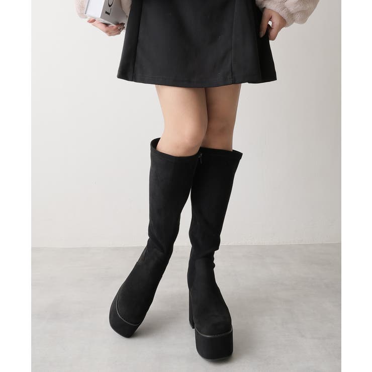 【25年秋冬再販】厚底 太ヒール スクエアトゥ ストレッチ ロングブーツ | DEMETER | 詳細画像50 