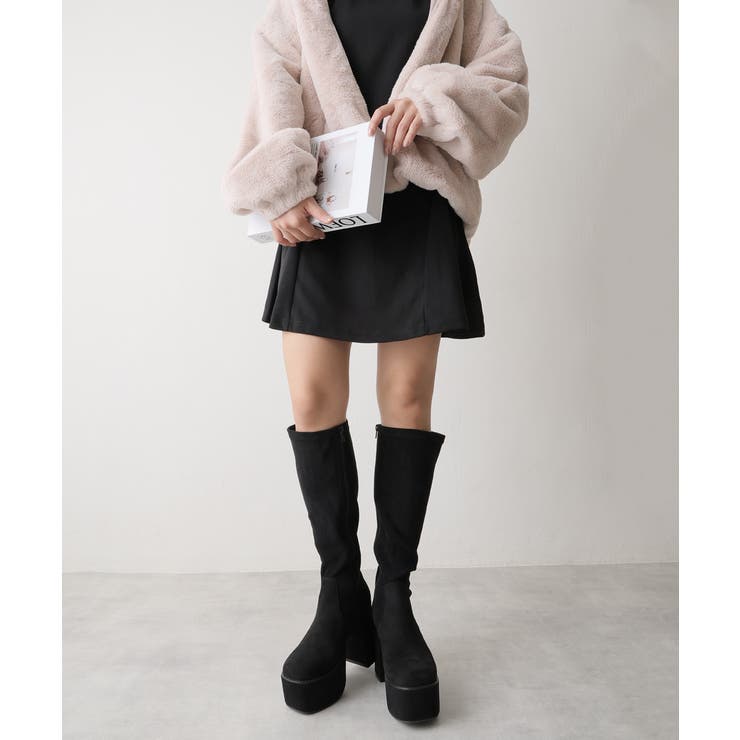 【25年秋冬再販】厚底 太ヒール スクエアトゥ ストレッチ ロングブーツ | DEMETER | 詳細画像53 