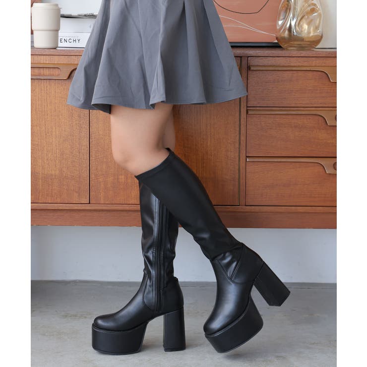 【25年秋冬再販】厚底 太ヒール スクエアトゥ ストレッチ ロングブーツ | DEMETER | 詳細画像67 