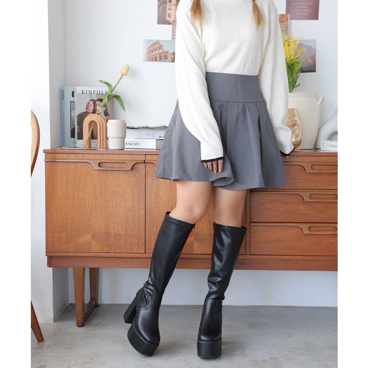 【25年秋冬再販】厚底 太ヒール スクエアトゥ ストレッチ ロングブーツ | DEMETER | 詳細画像69 