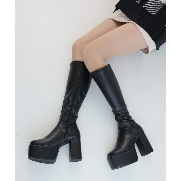 【25年秋冬再販】厚底 太ヒール スクエアトゥ ストレッチ ロングブーツ | DEMETER | 詳細画像71 