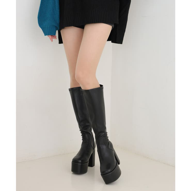 【25年秋冬再販】厚底 太ヒール スクエアトゥ ストレッチ ロングブーツ | DEMETER | 詳細画像77 