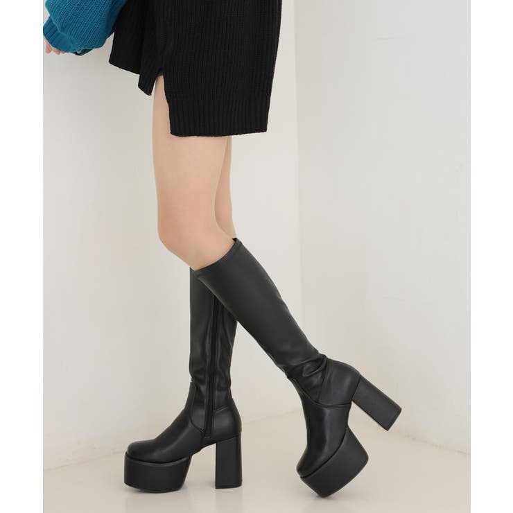 【25年秋冬再販】厚底 太ヒール スクエアトゥ ストレッチ ロングブーツ | DEMETER | 詳細画像78 