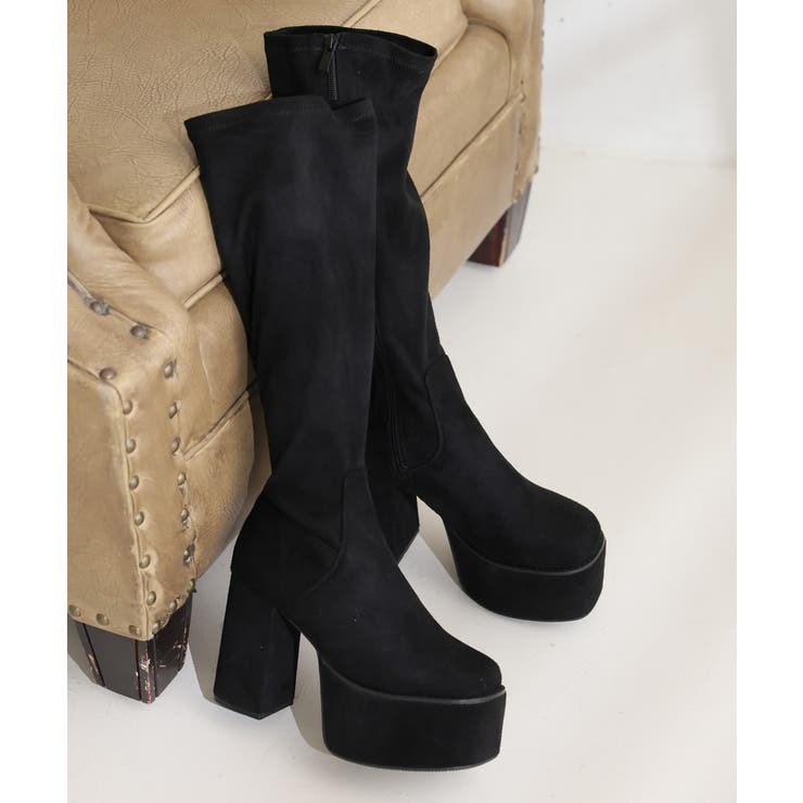 【25年秋冬再販】厚底 太ヒール スクエアトゥ ストレッチ ロングブーツ | DEMETER | 詳細画像84 