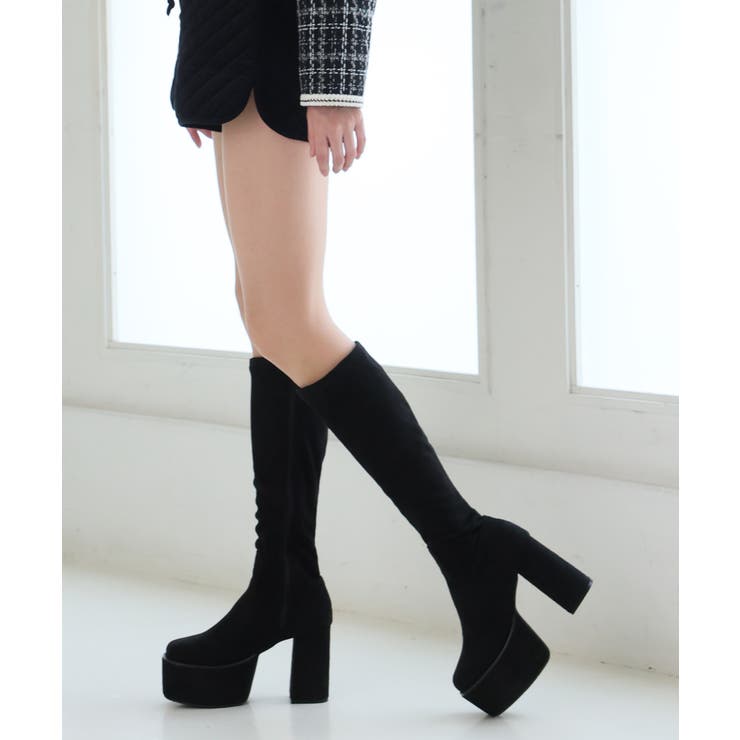 【25年秋冬再販】厚底 太ヒール スクエアトゥ ストレッチ ロングブーツ | DEMETER | 詳細画像87 