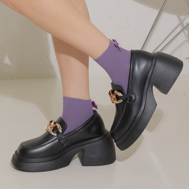 ブラックスムース | 厚底ソール☆チェーンモチーフ ローファーシューズ | DEMETER