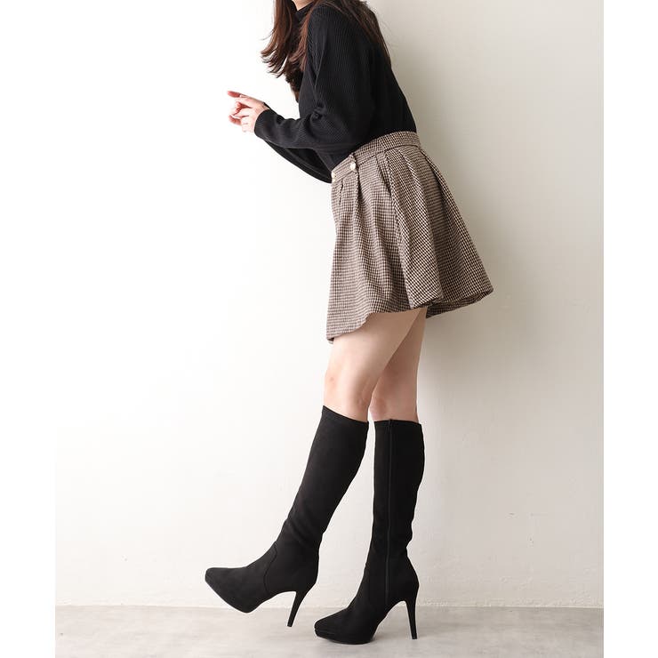 【25年秋冬再販】ポインテッドトゥ プラットフォーム ストレッチ ロングブーツ | DEMETER | 詳細画像23 