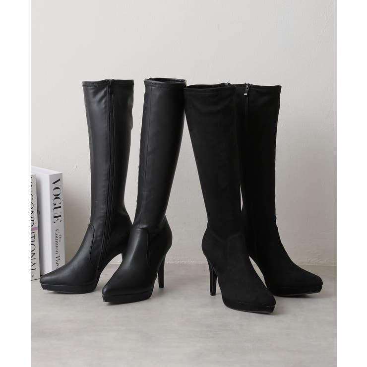 【25年秋冬再販】ポインテッドトゥ プラットフォーム ストレッチ ロングブーツ | DEMETER | 詳細画像24 