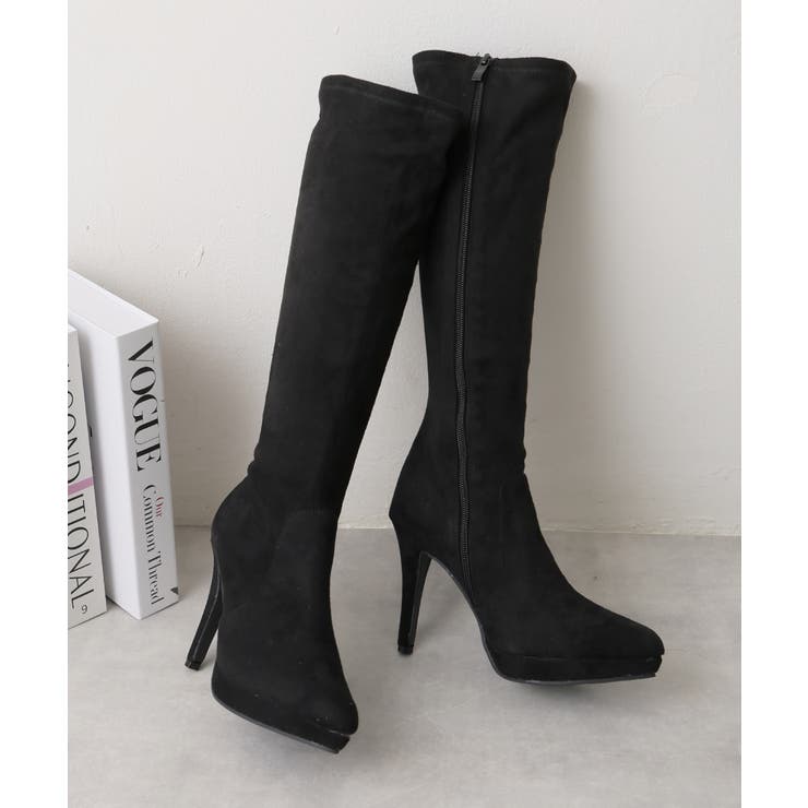 【25年秋冬再販】ポインテッドトゥ プラットフォーム ストレッチ ロングブーツ | DEMETER | 詳細画像31 