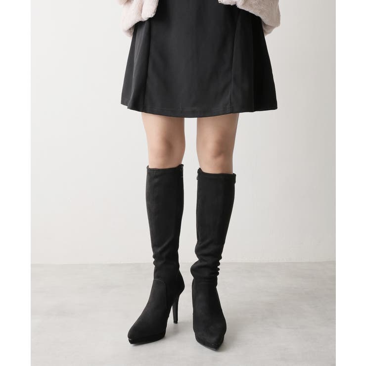 【25年秋冬再販】ポインテッドトゥ プラットフォーム ストレッチ ロングブーツ | DEMETER | 詳細画像33 