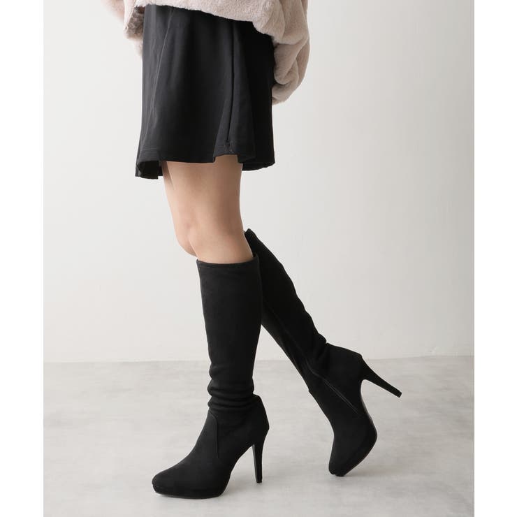 【25年秋冬再販】ポインテッドトゥ プラットフォーム ストレッチ ロングブーツ | DEMETER | 詳細画像34 