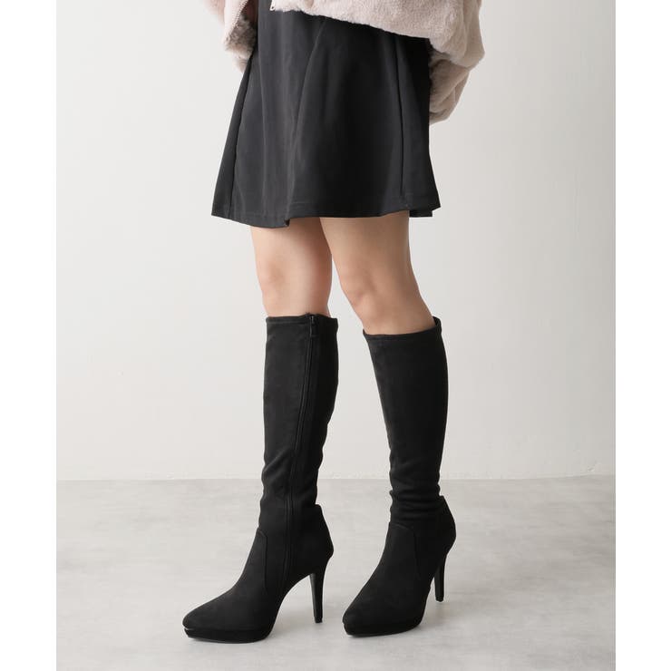 【25年秋冬再販】ポインテッドトゥ プラットフォーム ストレッチ ロングブーツ | DEMETER | 詳細画像35 