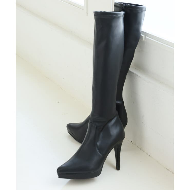 【25年秋冬再販】ポインテッドトゥ プラットフォーム ストレッチ ロングブーツ | DEMETER | 詳細画像39 