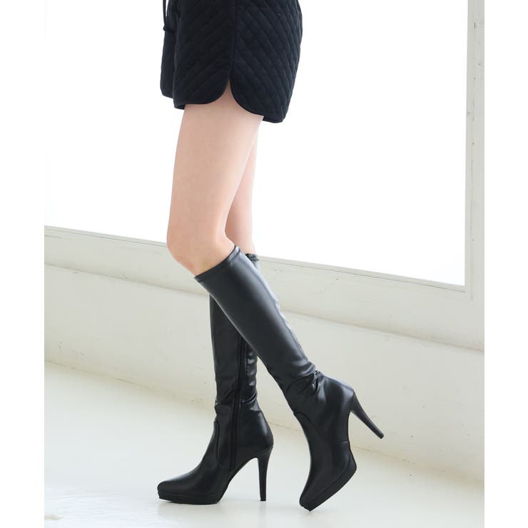 【25年秋冬再販】ポインテッドトゥ プラットフォーム ストレッチ ロングブーツ | DEMETER | 詳細画像42 