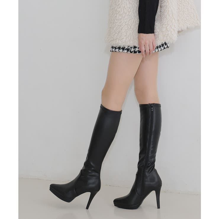 【25年秋冬再販】ポインテッドトゥ プラットフォーム ストレッチ ロングブーツ | DEMETER | 詳細画像46 