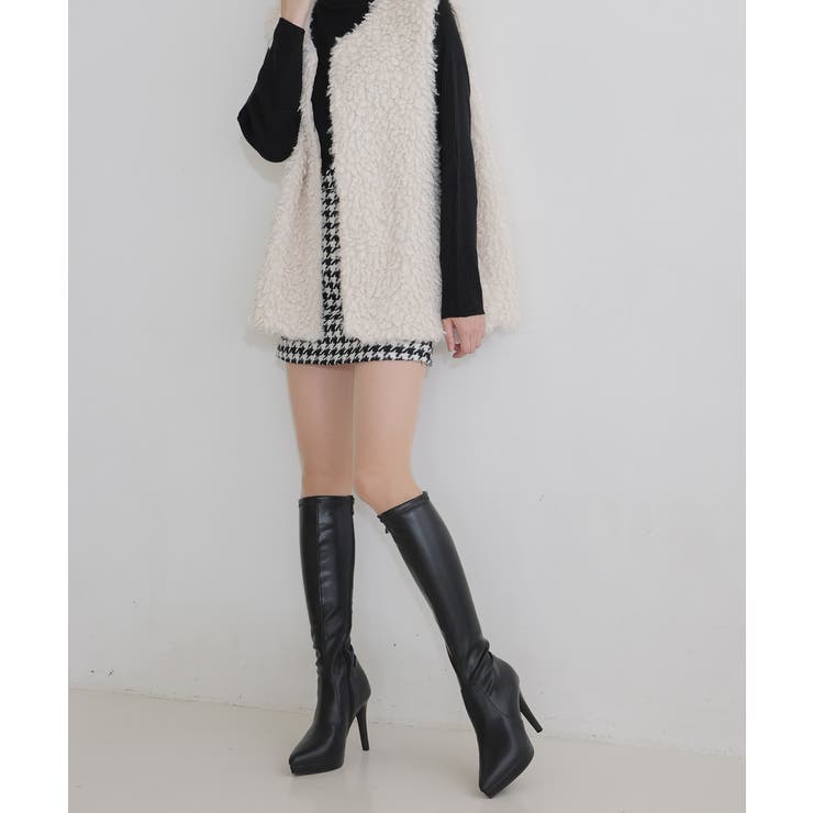 【25年秋冬再販】ポインテッドトゥ プラットフォーム ストレッチ ロングブーツ | DEMETER | 詳細画像49 