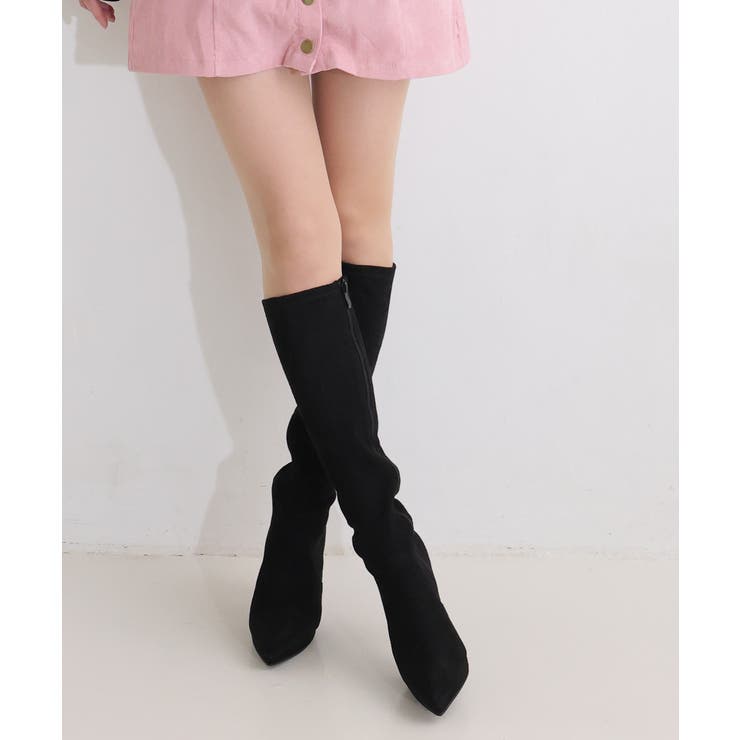 【25年秋冬再販】ポインテッドトゥ プラットフォーム ストレッチ ロングブーツ | DEMETER | 詳細画像52 