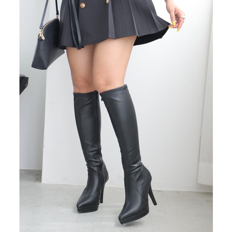 【25年秋冬再販】ポインテッドトゥ プラットフォーム ストレッチ ロングブーツ | DEMETER | 詳細画像60 